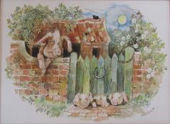 Colin Carr (1929-2002) framed watercolour of a pig sty, signed and dated '90 60 cm x 46 cm (size