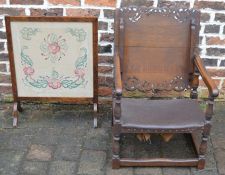 Monk's chair/table with open fretwork & a fire screen