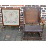 Monk's chair/table with open fretwork & a fire screen