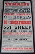 Extremely large framed auction poster relating to Hallgarth Farm Thimbleby 1930 150cm by 82cm