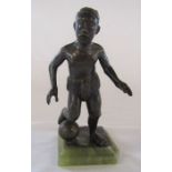 Bronze statue of a footballer on marble base (base damaged) H 18 cm