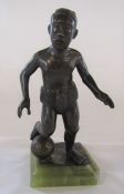 Bronze statue of a footballer on marble base (base damaged) H 18 cm