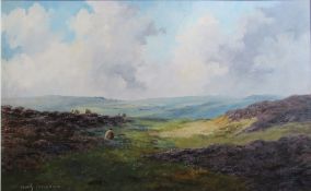 Lewis Creighton (1918-1996) large oil on board landscape of grazing sheep 87 cm x 56 cm (size