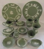 Various Wedgwood green jasperware dishes and plates
