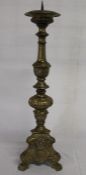 Large brass pricket candlestick on triform base 61.5 cm