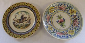 2 tin glazed wall plates D 30.5 cm and 29.5 cm