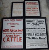 4 framed auction posters relating to The White House on the Grimsby Road in Louth, Louth cattle