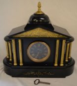 Late 19th/early 20th century black slate mantel clock with bell chime & Japy Freres movement