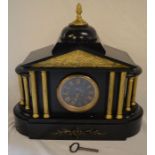 Late 19th/early 20th century black slate mantel clock with bell chime & Japy Freres movement