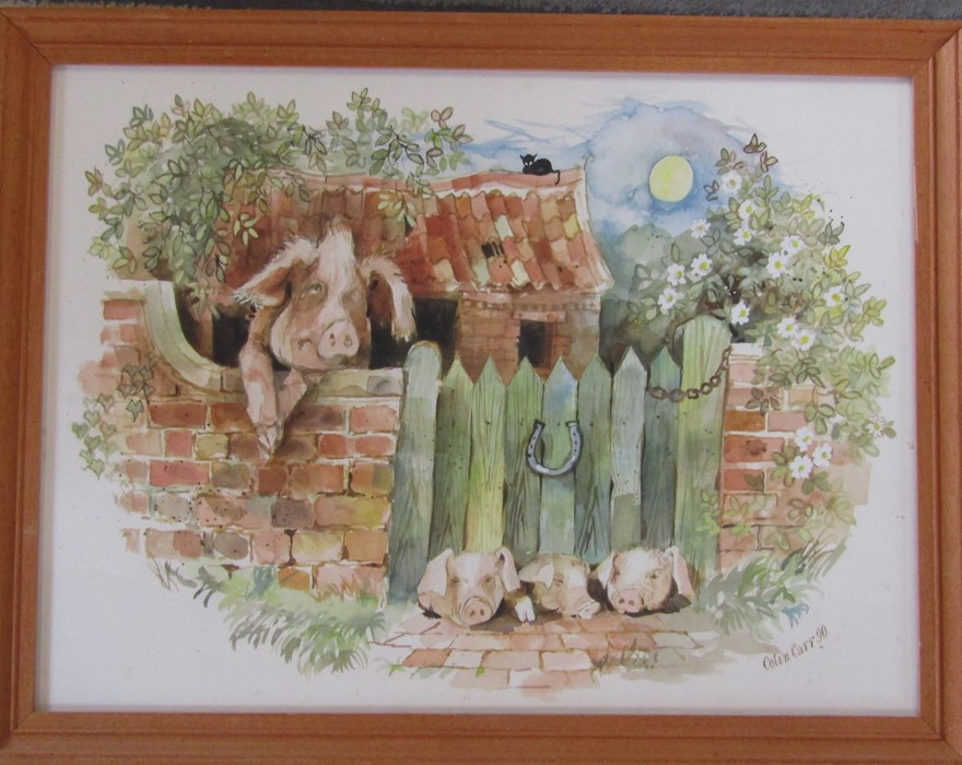 Colin Carr (1929-2002) framed watercolour of a pig sty, signed and dated '90 60 cm x 46 cm (size - Image 2 of 2