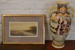 Small framed watercolour landscape by A Fisher 'The Dart' frame size 45cm by 32cm & a Satsuma vase
