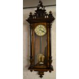 F.H.E twin weight movement Vienna regulator wall clock with horse pediment Ht 132cm W 41cm