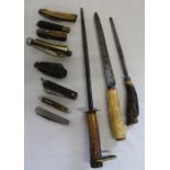 Selection of horn handled pocket knives, knife steels & carving knife