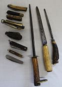 Selection of horn handled pocket knives, knife steels & carving knife