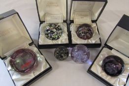 Collection of mostly boxed Caithness paperweights inc Harlequin single, Myriad, Hummingbird 118/1000