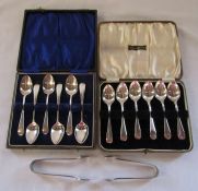 Cased set of silver teaspoons Sheffield 1962 weight 2.33 ozt, cased set of silver plated teaspoons