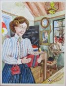 Colin Carr (1929-2002) framed watercolour of a school mistress signed and dated 1981 32 cm x 39