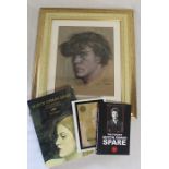 Framed print self portrait  Austin Osman Spare 34.5 cm x 39.5cm, and 3 books about the artist - "
