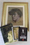 Framed print self portrait  Austin Osman Spare 34.5 cm x 39.5cm, and 3 books about the artist - "