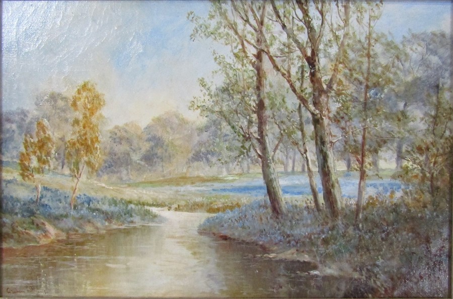 Graham Williams (aka Francis Jamieson) (1895-1950) framed oil on canvas landscape with a stream in