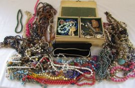 Selection of beads and watches inc jade style beads with silver clasp and a silver necklace