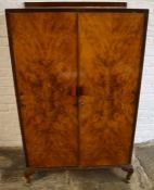 1920's walnut veneer bedroom cabinet on cabriole legs H126cm W 80cm D 49cm