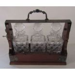 Silver plate and mahogany 3 bottle tantalus L 34 cm