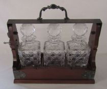 Silver plate and mahogany 3 bottle tantalus L 34 cm