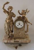 F Marti Paris - French figural chiming mantel clock on a marble base 'Convoitise' H 52 cm L 36.5