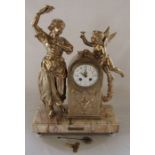 F Marti Paris - French figural chiming mantel clock on a marble base 'Convoitise' H 52 cm L 36.5