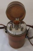 Leather cased travel / hunting set consisting of 3 flasks and 3 cups