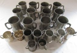 12 period 1/2 pint pewter mugs and 9 christening mugs