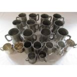 12 period 1/2 pint pewter mugs and 9 christening mugs