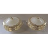 Pair of Wedgwood 'Gold Florentine' tureens (both af) and a pewter plate warmer