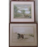 2 framed farming watercolours by Wayne Ford 42 cm x 38.5 cm and 47 cm x 38.5 cm (size including