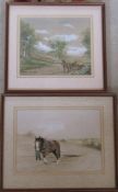 2 framed farming watercolours by Wayne Ford 42 cm x 38.5 cm and 47 cm x 38.5 cm (size including