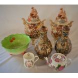 2 pairs of Japanese Satsuma vases (one repaired), Beswick cabbage leaf bowl, teapot & mug