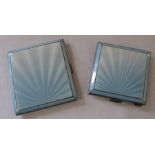 Silver engine turned blue guilloche cigarette case and compact - cigarette case Birmingham 1941