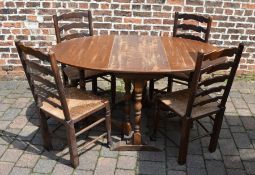 4 ladder back chairs and a gate leg table L 153 cm D 93 cm