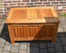 Modern oak coffer with linen fold panels W 98 cm D 60 cm H 60 cm