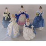 5 Royal Doulton figurines - Adrienne HN 2304, Alison HN 2336, Sara HN 3308, Laura HN 2960 and