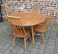 Ercol drop leaf table and 4 Ercol comb back chairs 124 cm x 112 cm