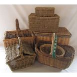 7 wicker baskets consisting of wine bottle basket, shopping baskets, hampers and seagrass baskets