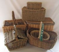 7 wicker baskets consisting of wine bottle basket, shopping baskets, hampers and seagrass baskets