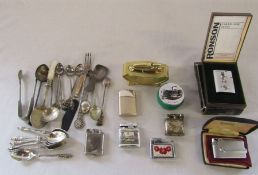 Selection of lighters and table lighters inc Rolstar and Ronson and a small selection of silver