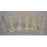3 Royal Worcester Vogue Collection figures (one with arm broken off), 2 Coalport John Bromley