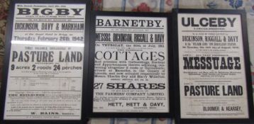 3 early 20th century sale posters relating to Barnetby, Ulceby and Bigby (largest 75 cm x 48.5 cm)