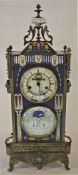 Large French brass & enamel cloisonné decorated clock with moon phase calendar dial Ht 72cm