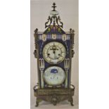 Large French brass & enamel cloisonné decorated clock with moon phase calendar dial Ht 72cm