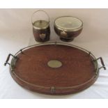 Early 20th century oak and EPNS butlers tray L 63.5 cm (inc handles), fruit / salad bowl inc ceramic